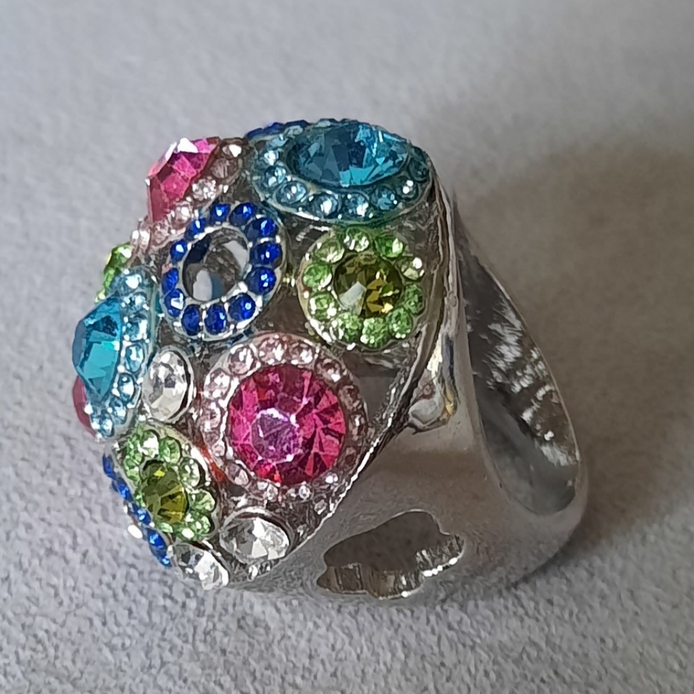 Beautiful Multicolored Rhinestone Dome Ring Size 8-9